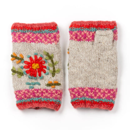Abigail Hand Knit Wool Handwarmers with Floral Design