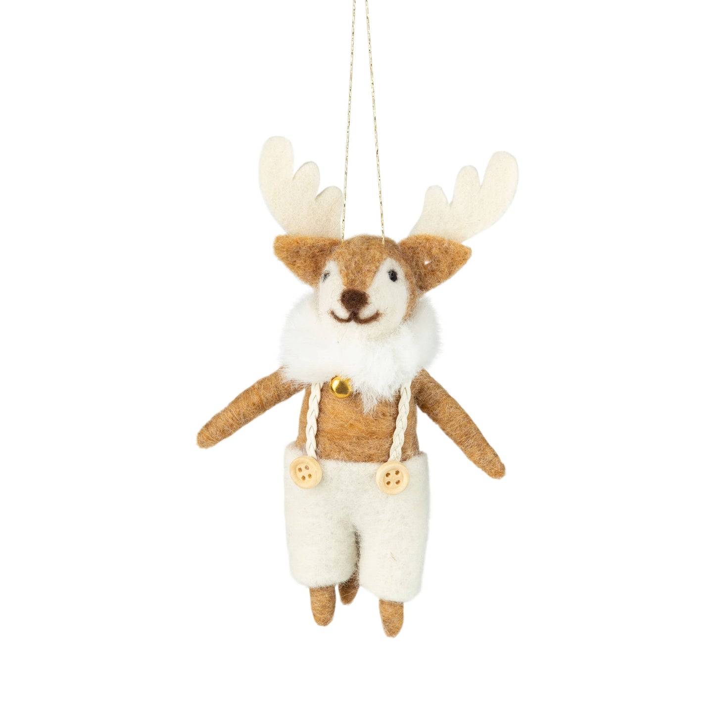 A13523: Felt fox orn,nat,wht furry scarf,6in