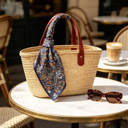 Navy Wildflower Silk Scarf | 100% Mulberry Silk