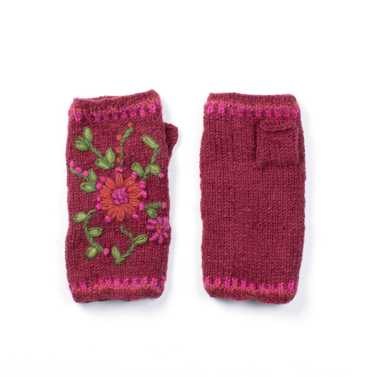 Olivia Knit Wool Handwarmers – Floral Embroidery