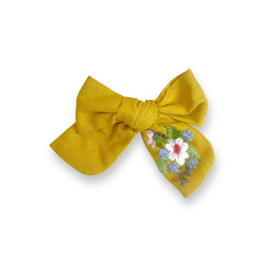 Sunbeam Hand-Embroidered Bright Yellow Bow