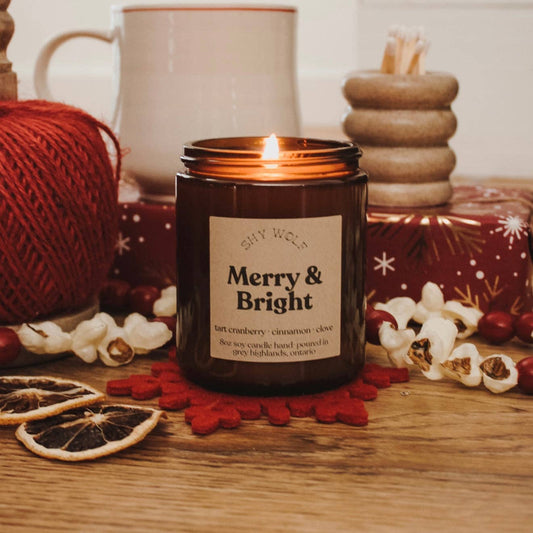 Merry & Bright Christmas Candle, Winter Candle, Cranberry