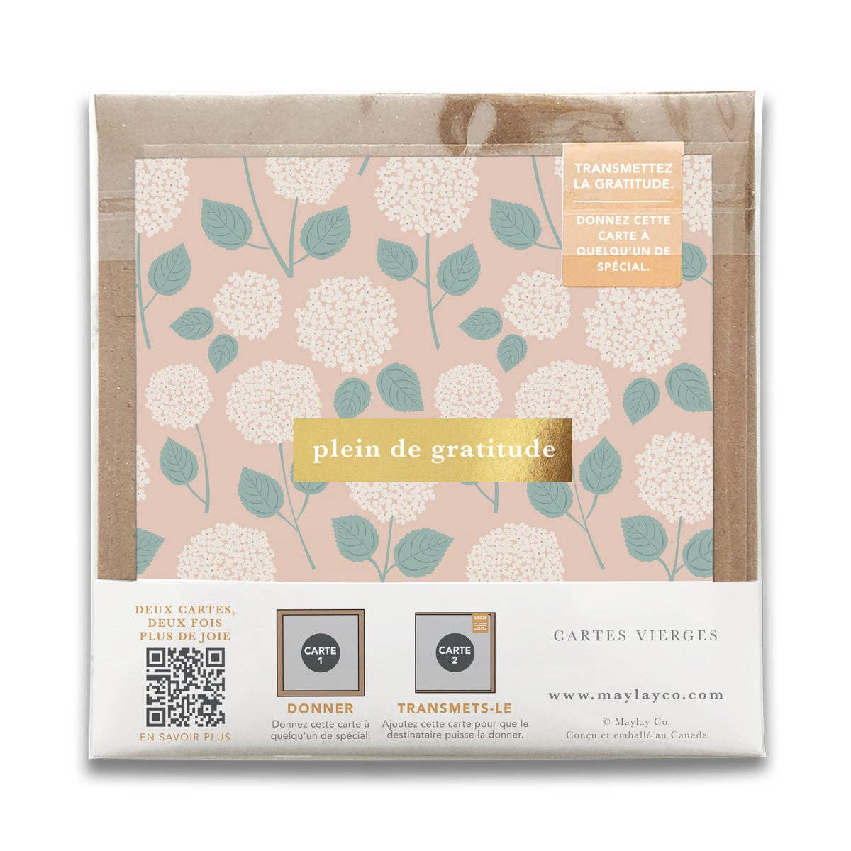 French Hydrangeas Floral "Plein de Gratitude" Cartes de Gratitude Greeting Card