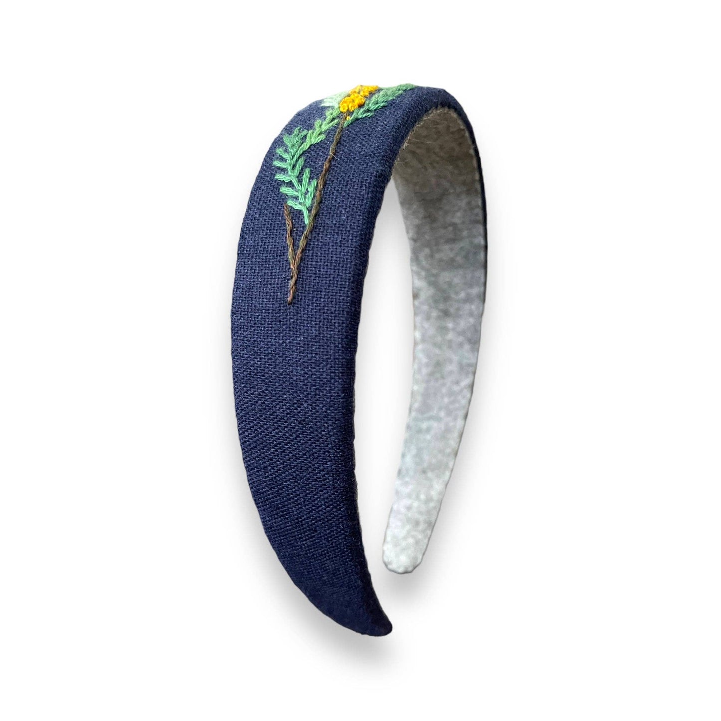 Tiny Mimosa Embroidered Navy Hairband