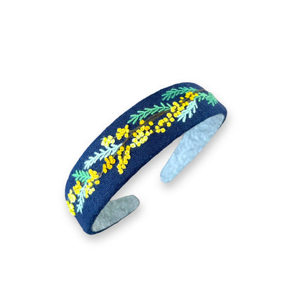 Tiny Mimosa Embroidered Navy Hairband