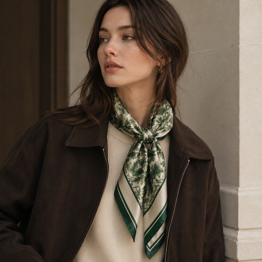 Emerald Botanical Silk Scarf | 100% Mulberry Silk