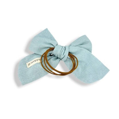Serene Skies Hand-Embroidered Light Blue Bow | Soft Pink Floral