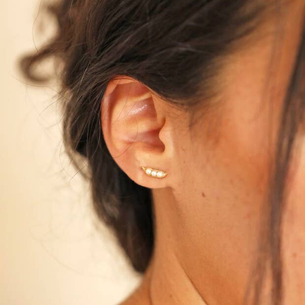 Pearl Peas in a Pod Earrings in Gold (3 Peas)