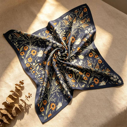 Navy Wildflower Silk Scarf | 100% Mulberry Silk