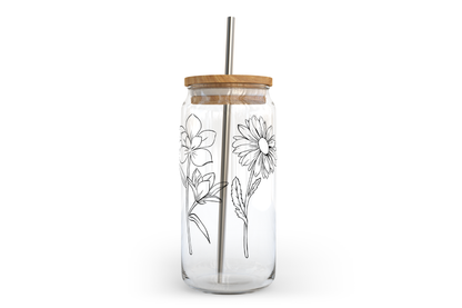 Wildflower Glass Can w Bamboo Lid