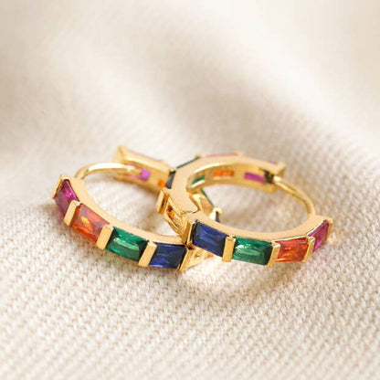 Rainbow Huggie Hoop Earrings in Gold