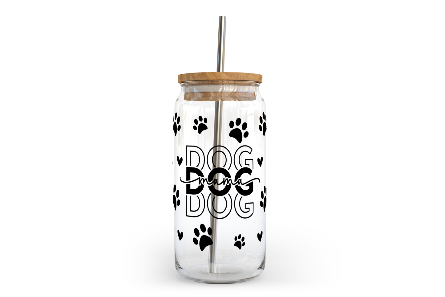 Dog Mama Glass Can w Bamboo Lid | Dog Glass Can