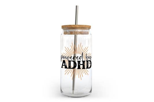 Powered by ADHD Glass Can w Bamboo Lid | Neurodiversity