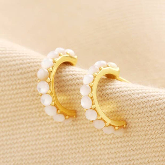 Gold Sterling Silver Mother of Pearl Hoop Earrings