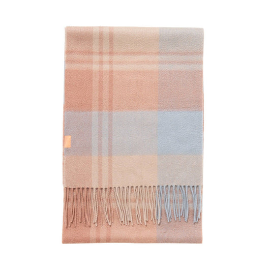 Plaid Cashmere Scarf - Orange - Pink & Blue