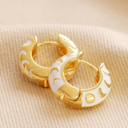 Moon Phase Enamel Huggie Hoop Earrings in Gold