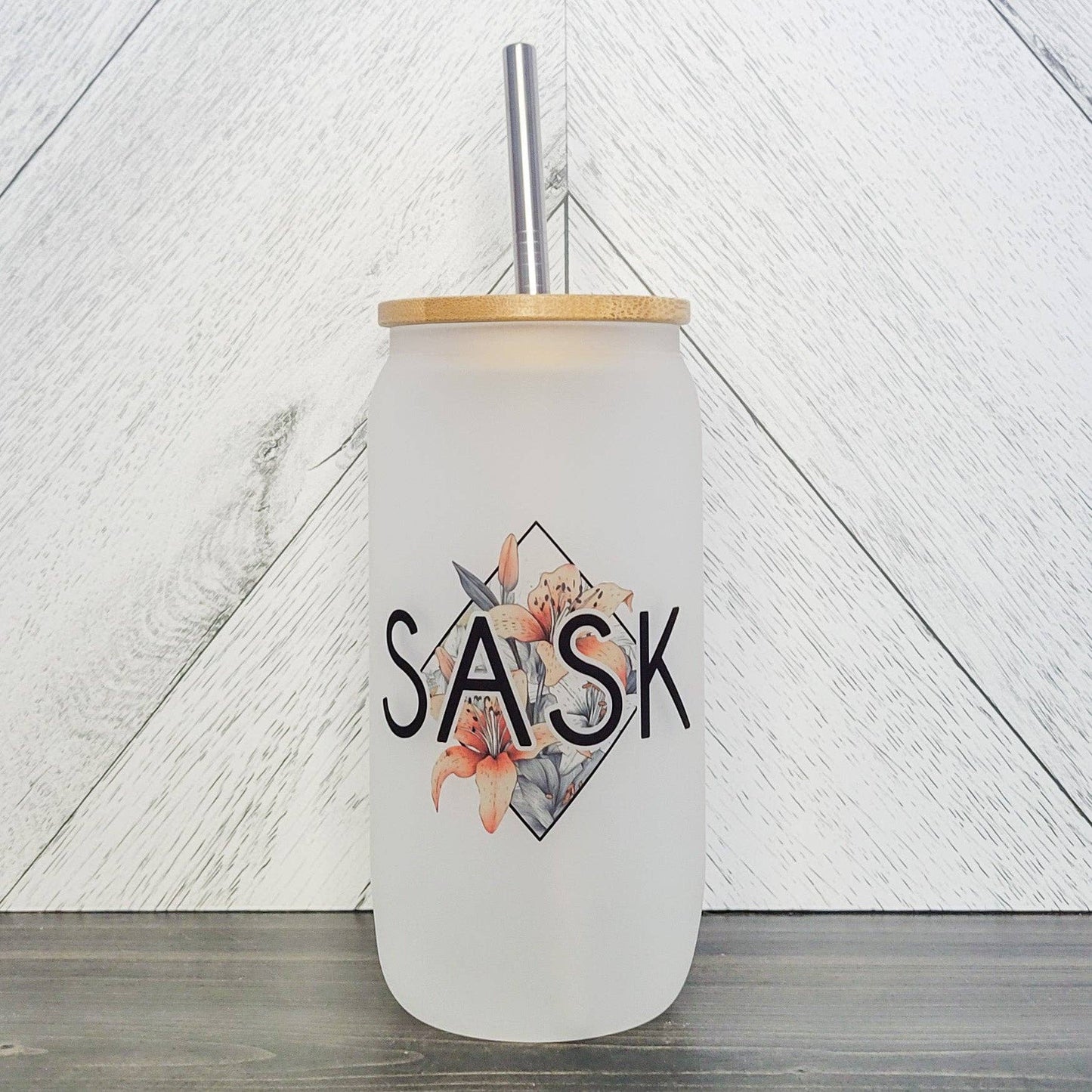 SASK Diamond Glass Can with Bamboo Lid | Saskatchewan