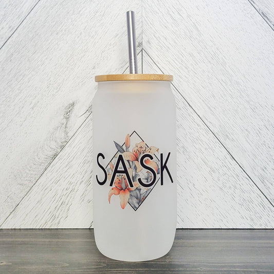 SASK Diamond Glass Can with Bamboo Lid | Saskatchewan