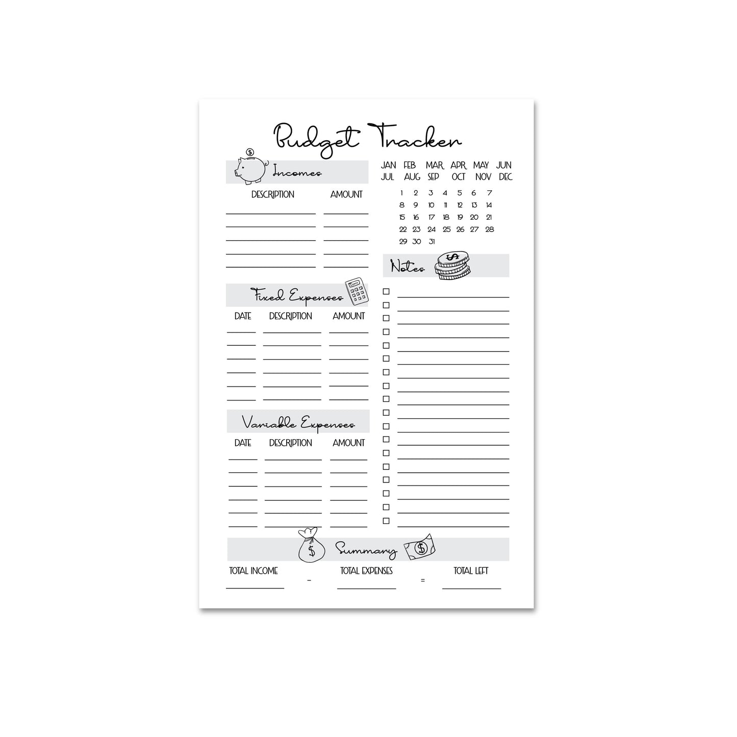 Budget Tracker - 25 pg Notepad