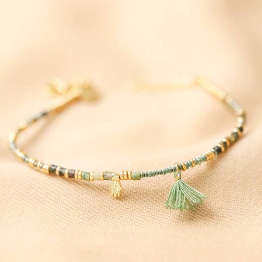 Green Semi Precious Stone Beaded Layering Bracelet